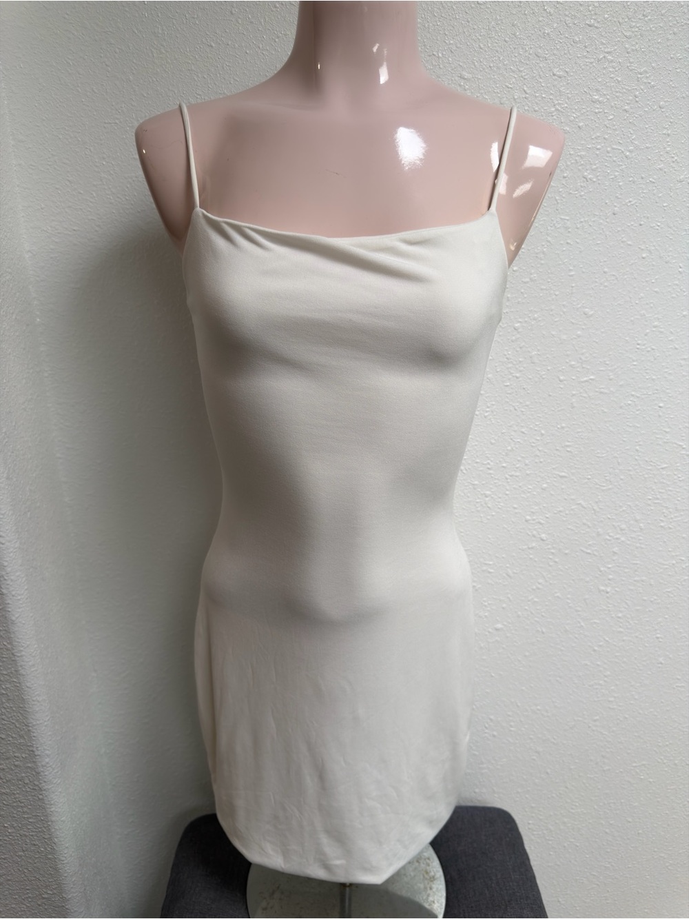 OOTD Fashion White Cowl Neck Spaghetti Strap Bodycon Mini Dress S